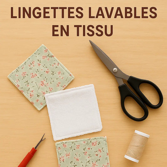Lingettes lavables en tissu fleuri et éponge blanche - couture zéro déchet