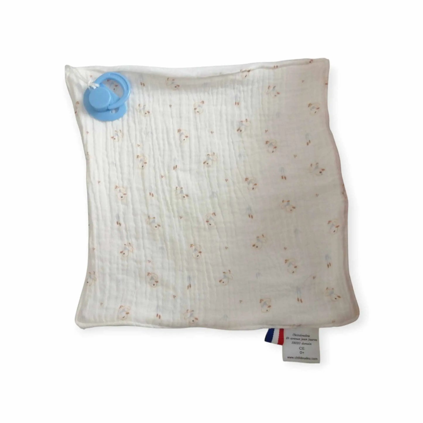 Doudou plat avec attache tétine – Fait main, doux et pratique pour bébé chtitdoudou