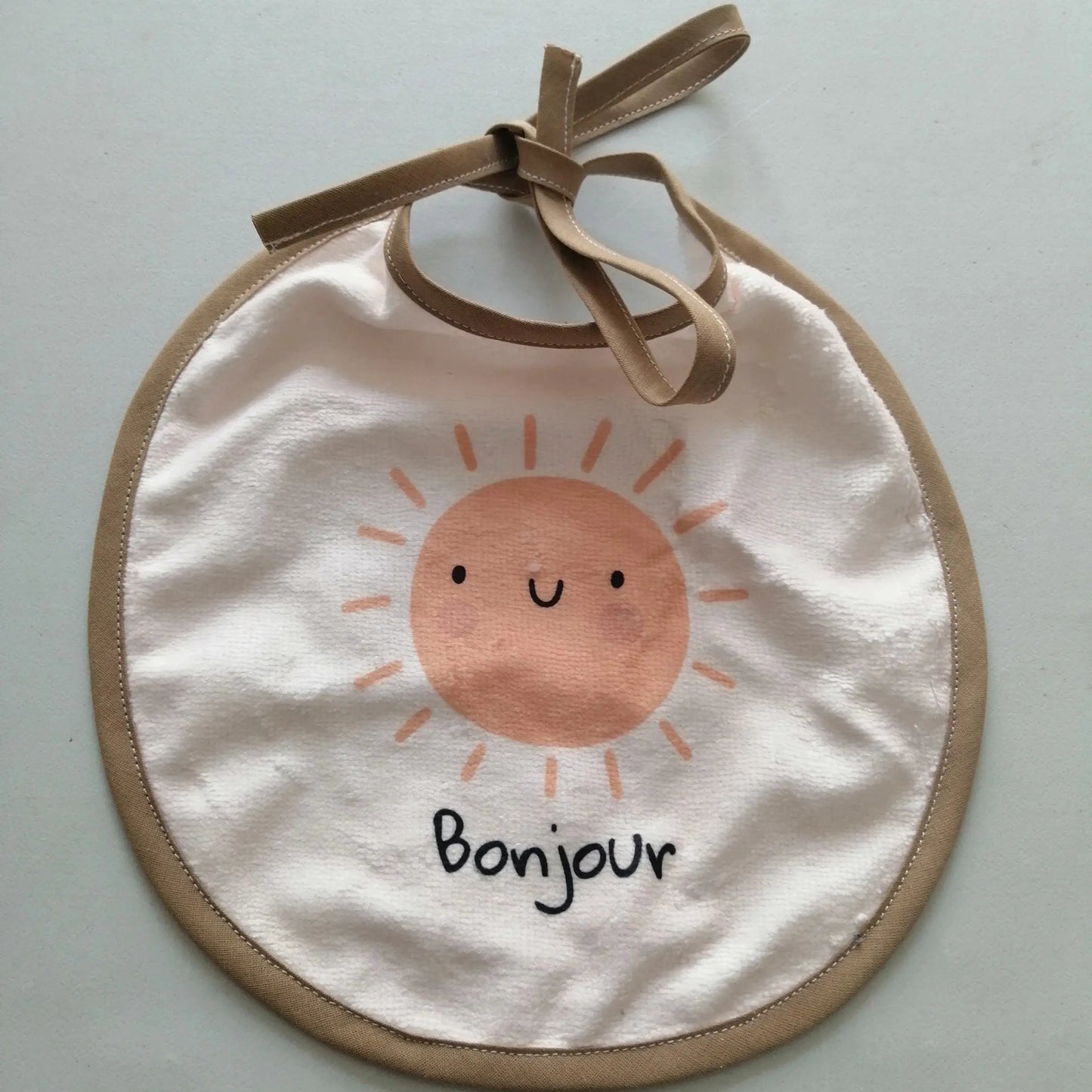 Bavoir artisanal original : coton, éponge,0-6 mois chtitdoudou