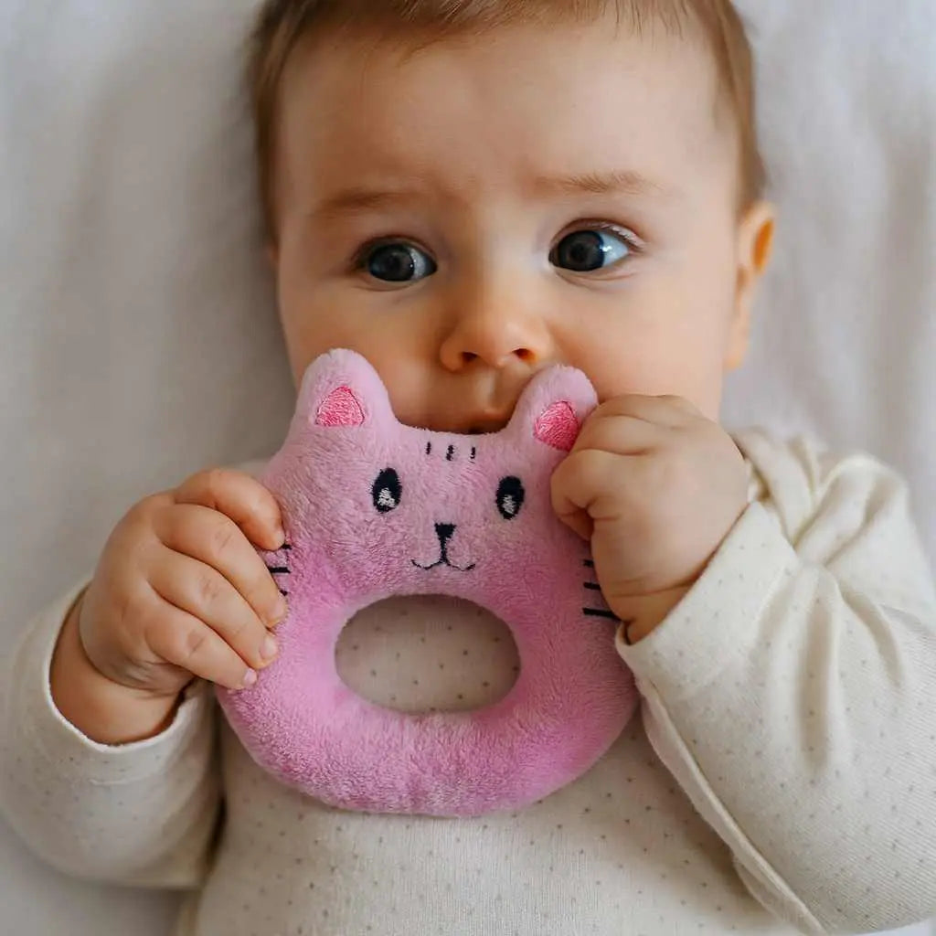 anneau hochet chat fait main – jouet d’éveil bébé