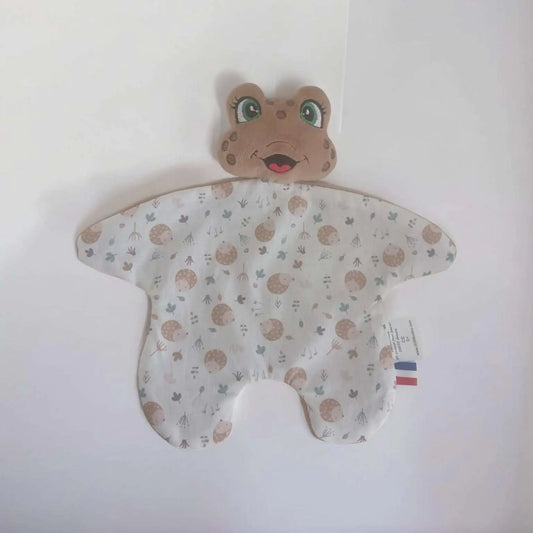 doudou grenouille marron clair bébé fait main