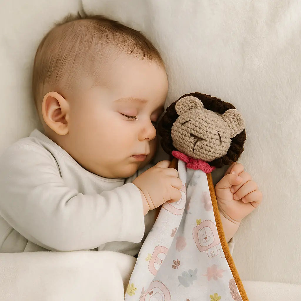 Doudou Lion Personnalisable – Prénom + Yeux Ouverts/Fermés – Fait Main avec Amour chtitdoudou