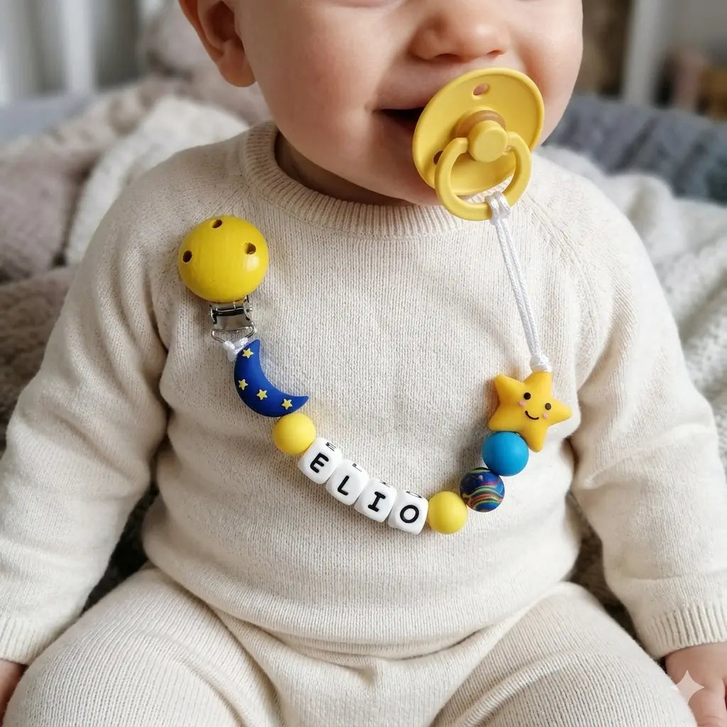 Attache tétine personnalisé étoile – Prénom bébé, cadeau naissance unique
