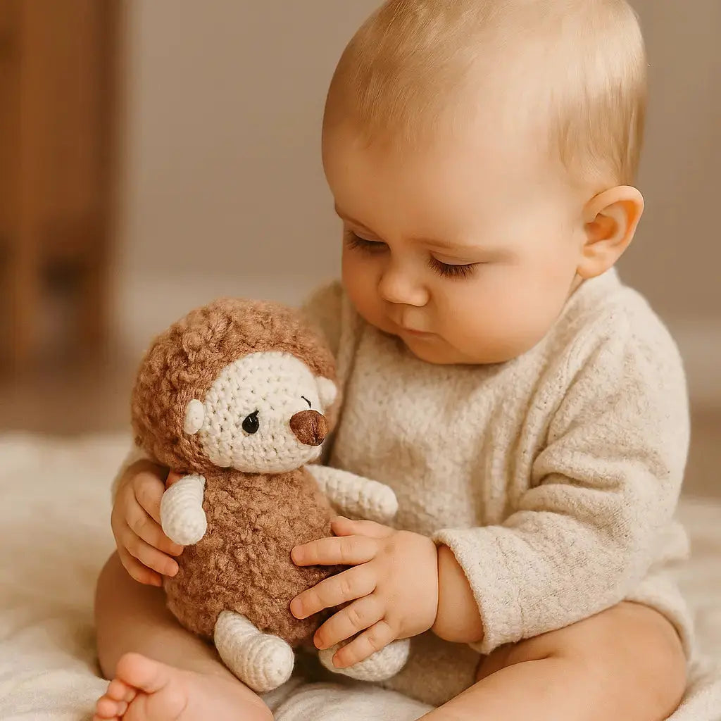 Amigurumi kawaii au crochet représentant un petit animal mignon assis