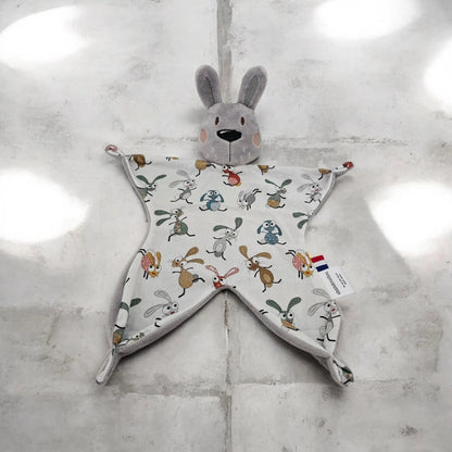 Doudou lapin personnalisé prénom brodé, corps plat, tissu coton, marque Chtitdoudou