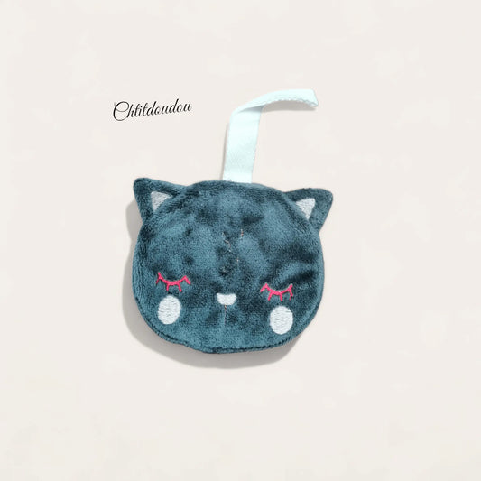 porte tétine  "Mini doudou tête de chat" chtitdoudou