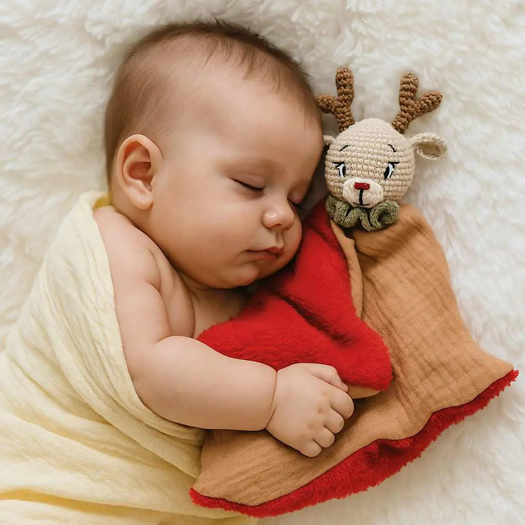 Doudou renne au crochet personnalisé avec prénom – cadeau naissance unique pour bébé