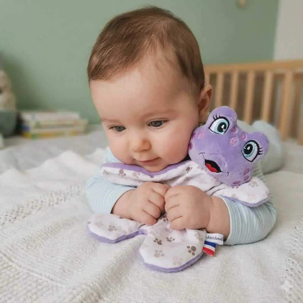 doudou grenouille bébé ultra doux plat avec tête peluche pour nouveau-né