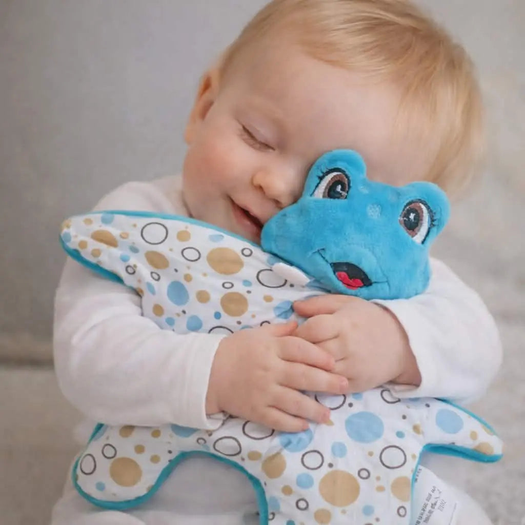 doudou grenouille bleu bébé fait main tissu cercle