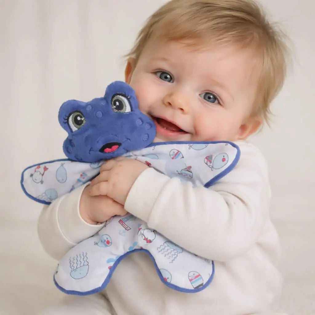 doudou grenouille bleu marine bébé fait main tissu animaux marins