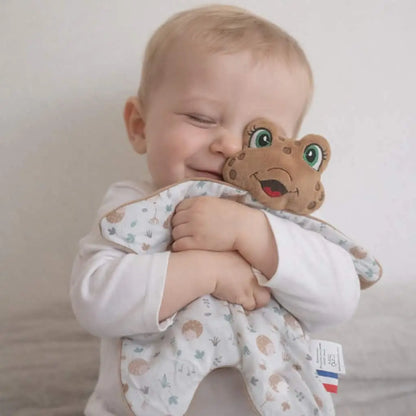 doudou grenouille marron clair bébé fait main tissu hérisson