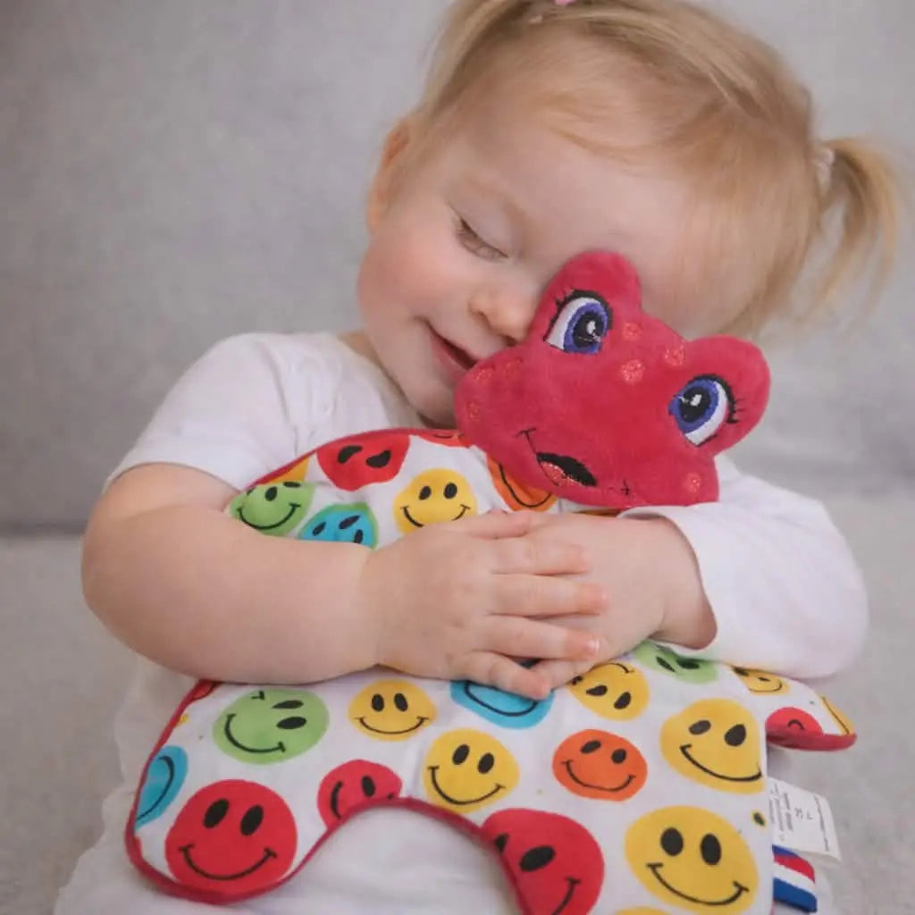 doudou grenouille rouge bébé fait main tissu smiley
