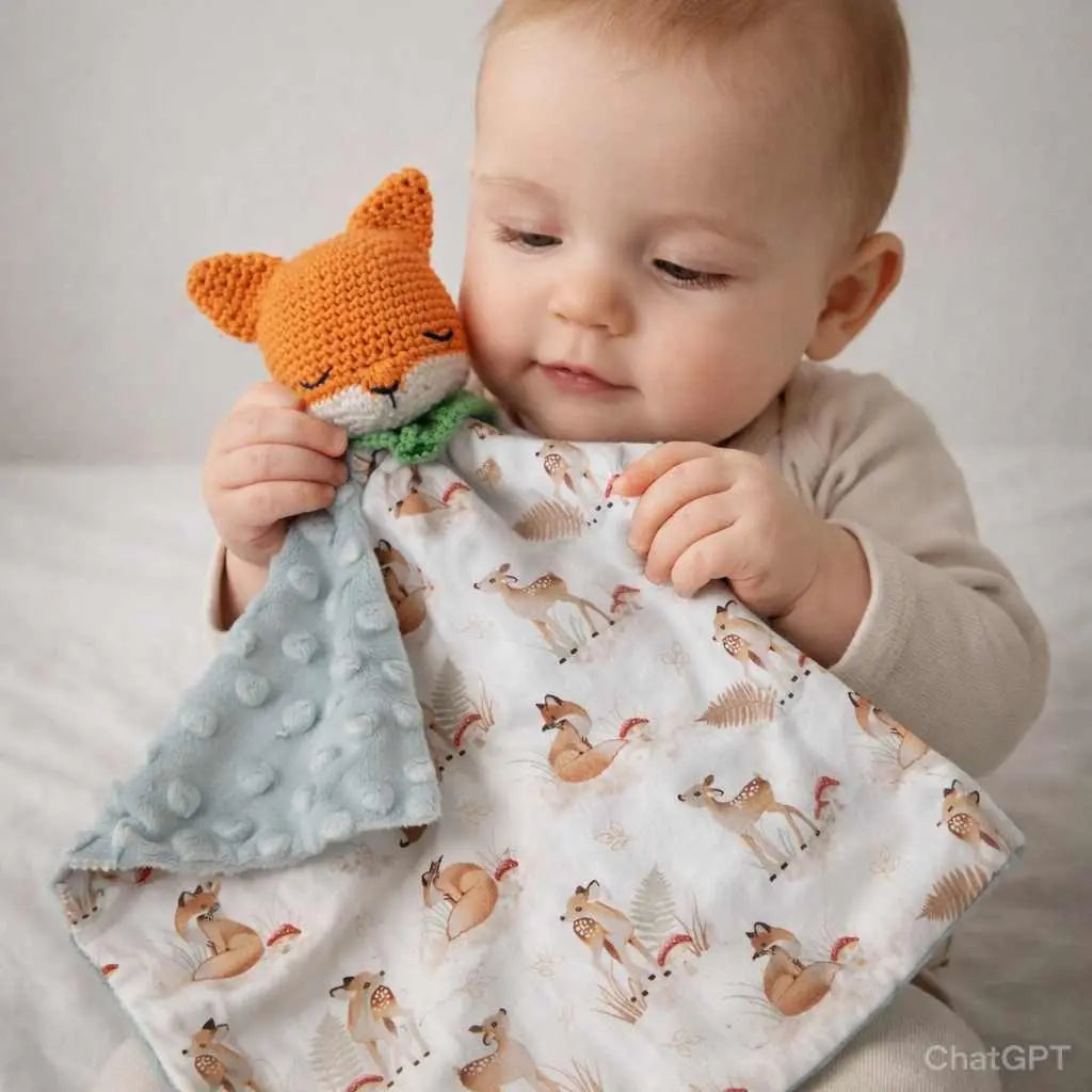 doudou renard au crochet fait main personnalisé pour bébé