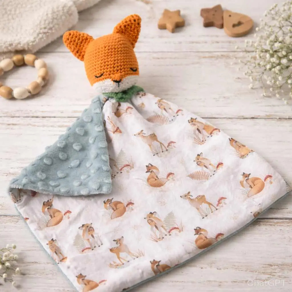 doudou renard crochet avec prénom bébé cadeau naissance