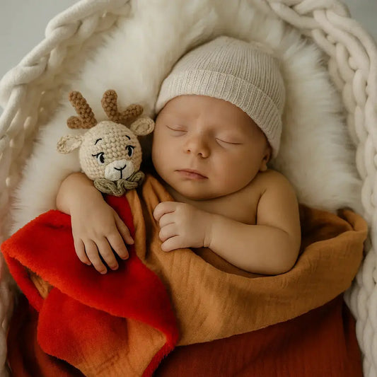 Doudou renne au crochet personnalisé avec prénom – cadeau naissance unique pour bébé