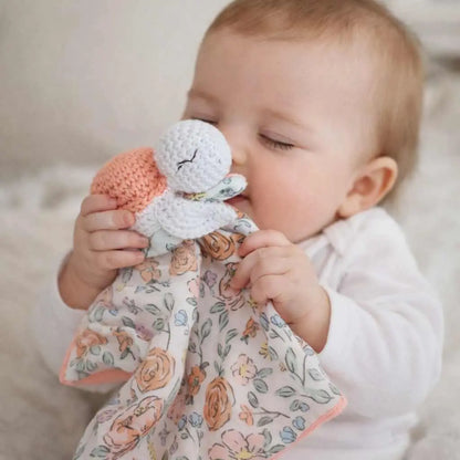 Doudou Tortue Fait Main – Crochet & Tissu fleuri – Cadeau naissance personnalisé chtitdoudou