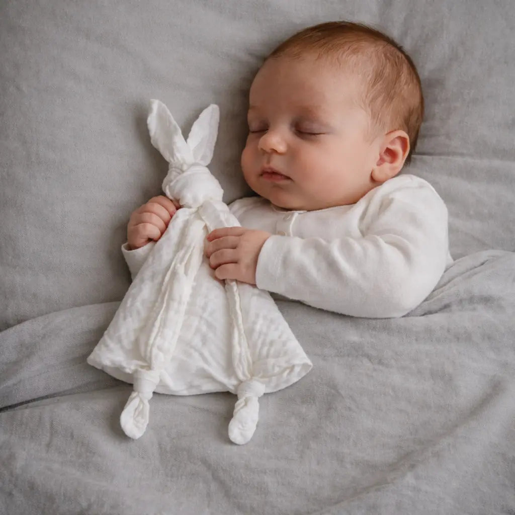 bébé endormie avec son doudou bébé lange personnalisé lapin