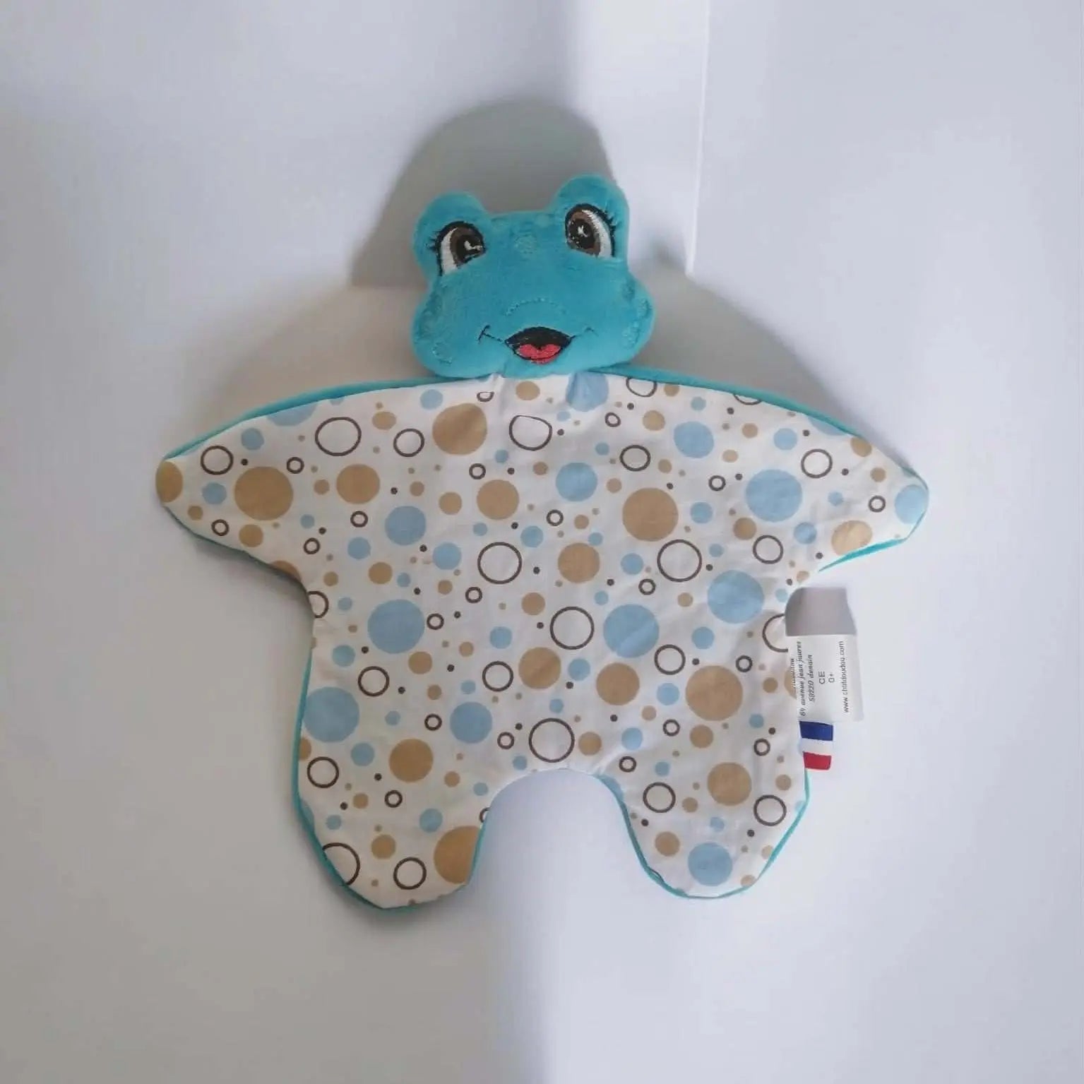 doudou grenouille bleu bébé fait main