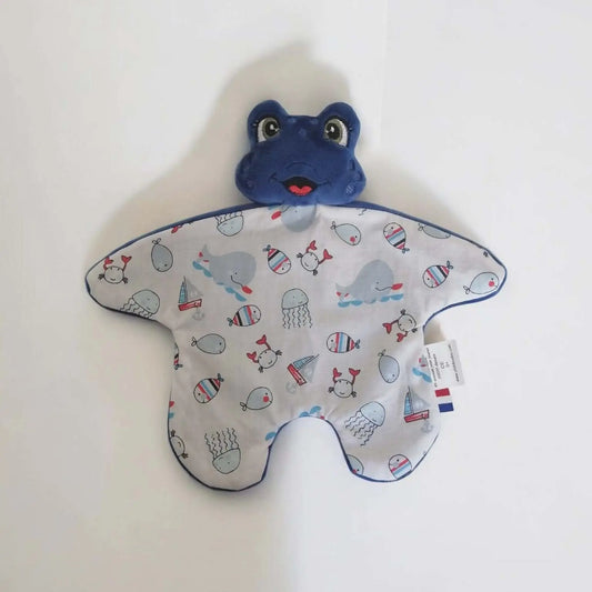 doudou grenouille bleu marine bébé fait main