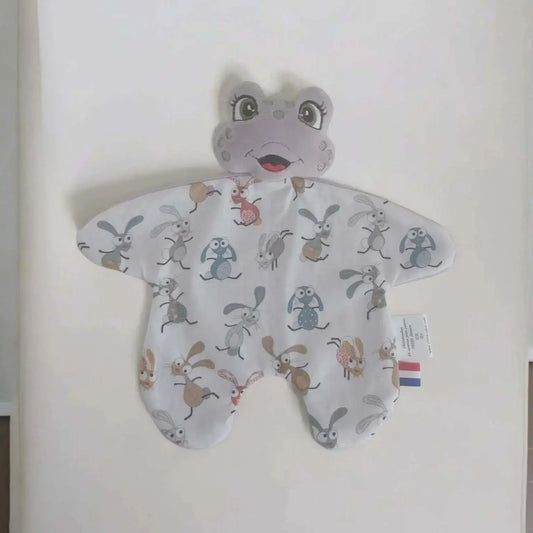 doudou grenouille grise bébé fait main avec prénom brodé