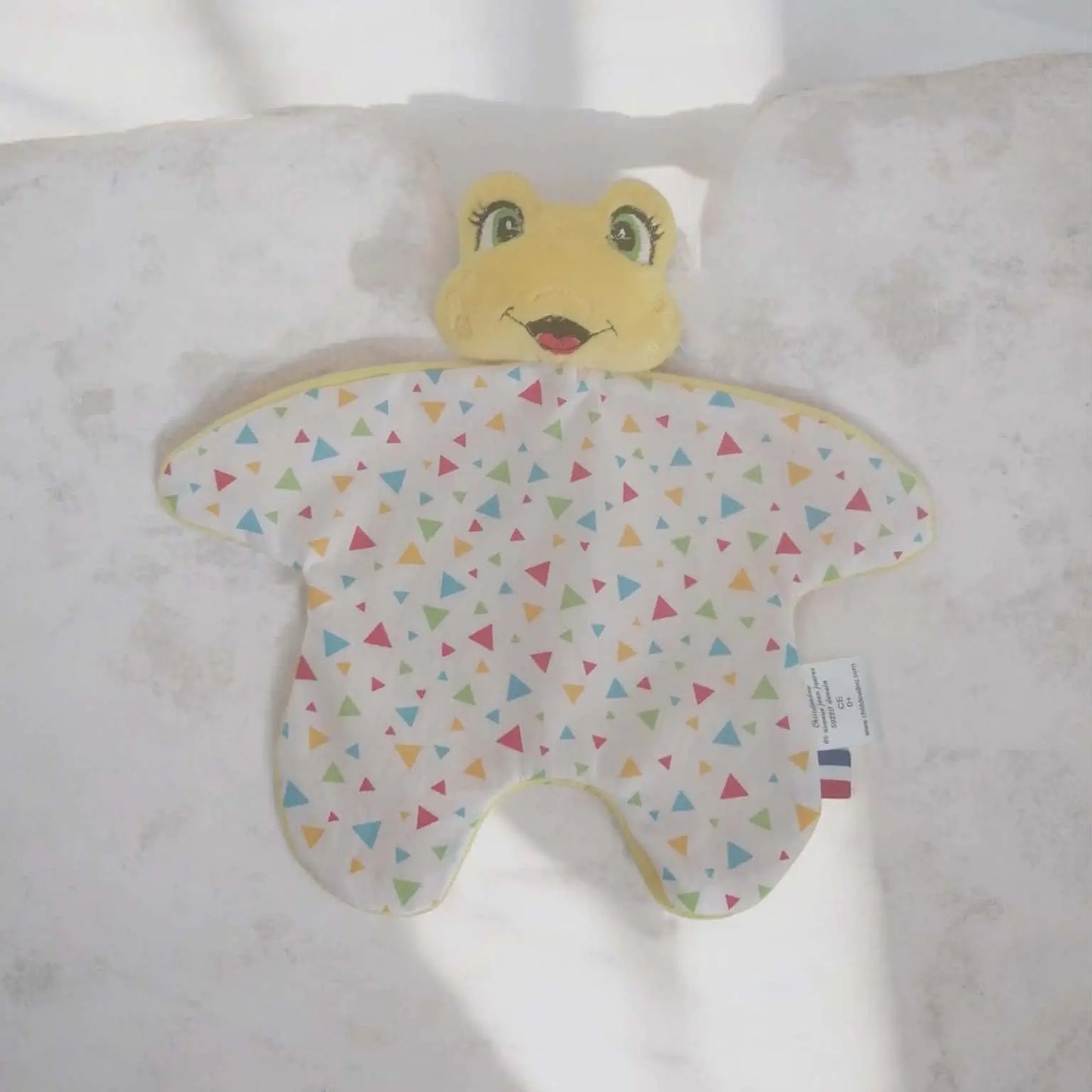 doudou grenouille jaune bébé fait main