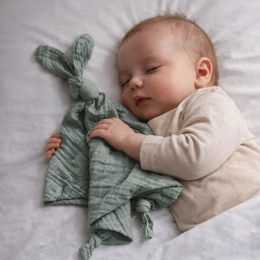 Doudou Lange Lapin en Double Gaze de Coton – Personnalisable - chtitdoudou