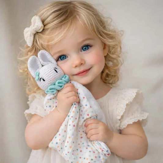 Doudou lapin blanc fait main au crochet avec prénom personnalisé