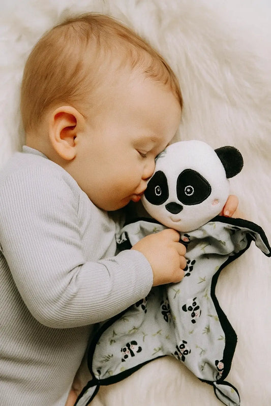 Doudou panda fait main pour bébé personnalisé