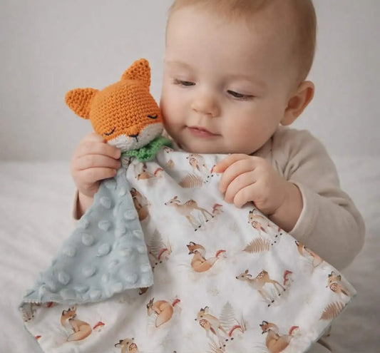 Doudou Renard personnalisé au crochet – Cadeau de naissance fait main