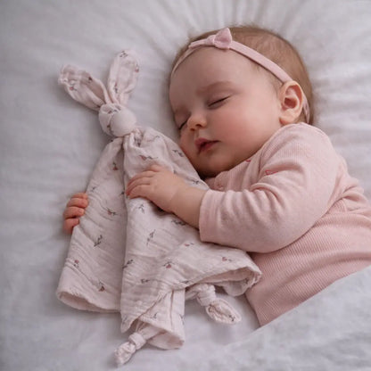 Doudou Lange Lapin en Double Gaze de Coton – Personnalisable - chtitdoudou