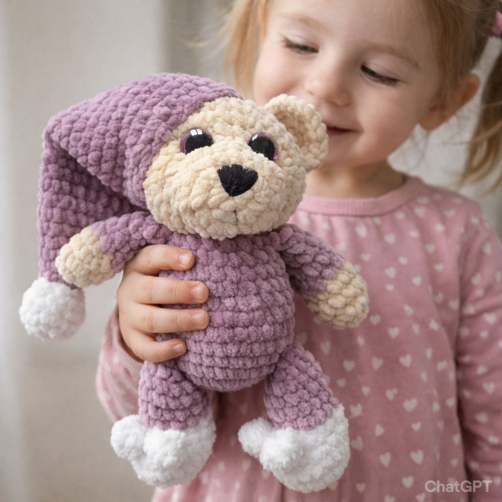 Ourson amigurumi crochet fait main, doudou bébé en coton doux, peluche artisanale ourson personnalisé pour naissance.