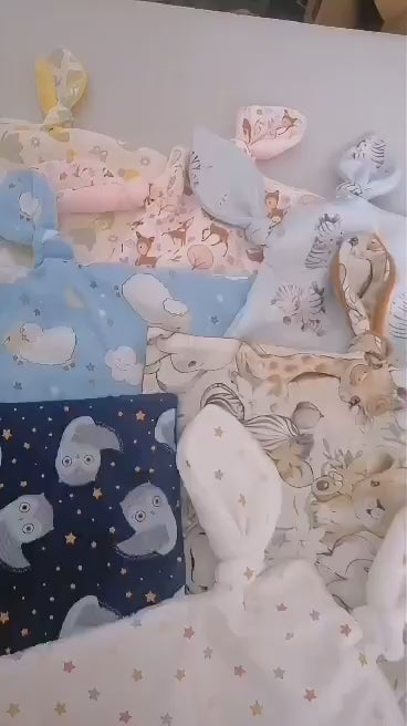 Lot de doudous lapins noués artisanaux, créations Chtitdoudou faites main