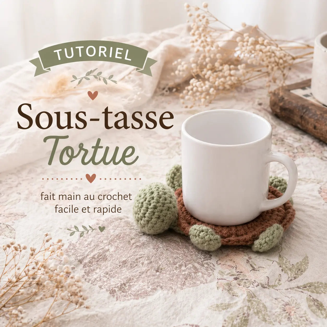 Patron crochet tortue sous-tasse tortue PDF – Modèle facile DIY – Tutoriel crochet débutant