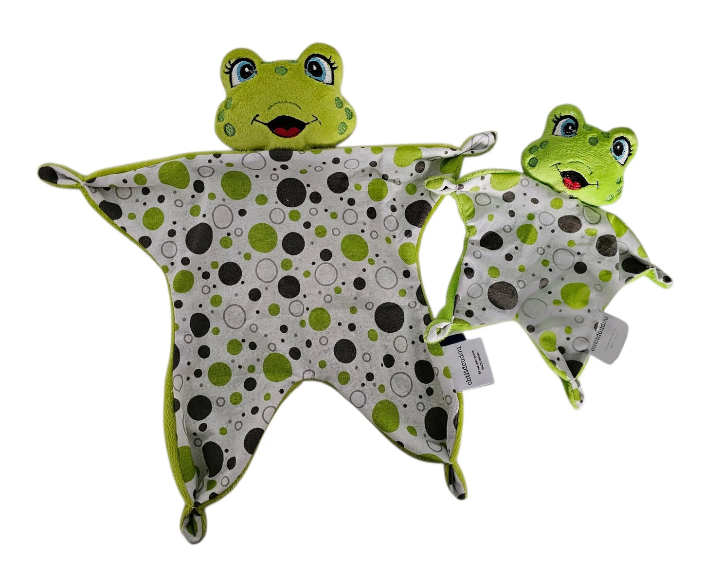 Mini Doudou Grenouille Bébé 16 cm – Lange Coton Doux à Pois Verts chtitdoudou