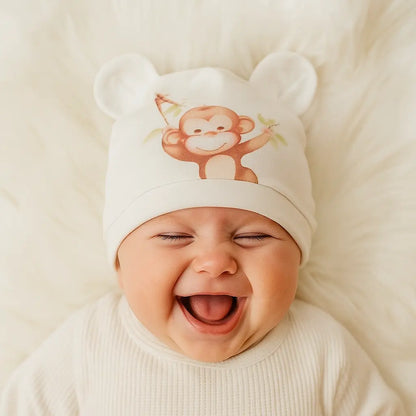 Bonnet de Maternité Doux et Chaleureux avec Imprimé singe adorable chtitdoudou