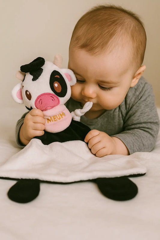 Doudou personnalisé vache artisanal : Fait main en France, doux et sécurisé chtitdoudou